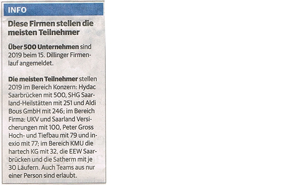Dillinger Firmenlauf - Diese Firmen stellen die meisten Teilnehmer